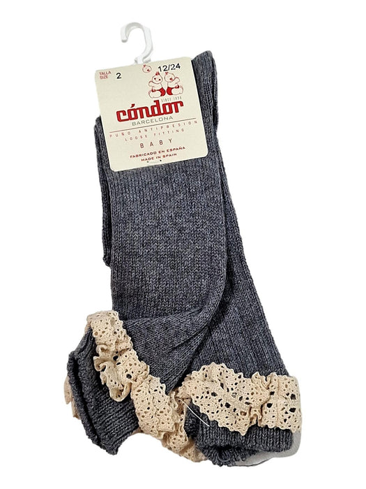 CONDOR outlet 6/12m chaussettes hautes grises côtelées dentelle