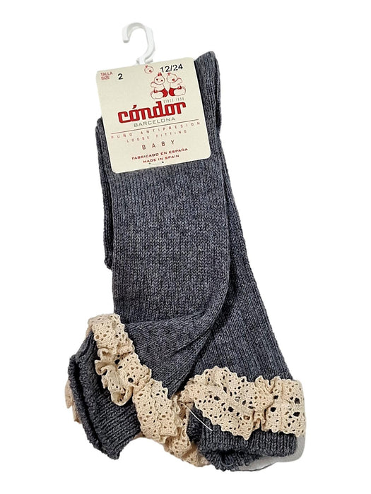 CONDOR outlet 12/24m chaussettes hautes grises côtelées dentelle