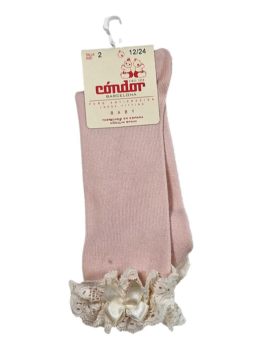 CONDOR outlet 6/12m chaussette haute dentelle rose poudre