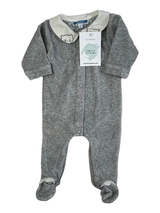 JACADI 1 mois pyjama velours gris avec col