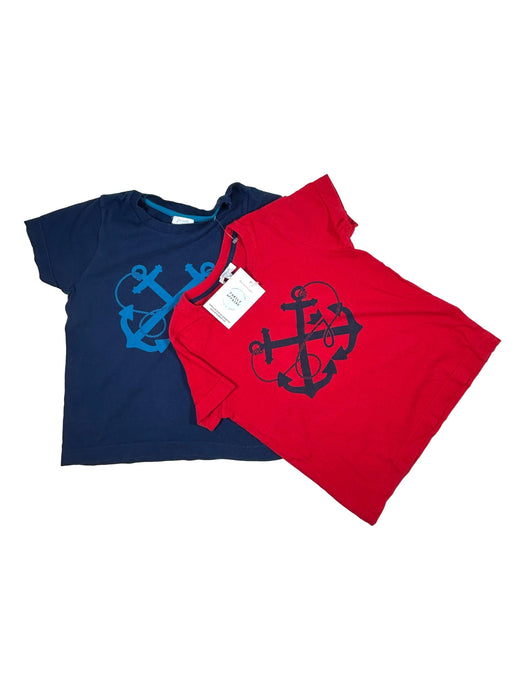 JACADI 4 ans Lot 2 tee-shirts rouge et bleu marine