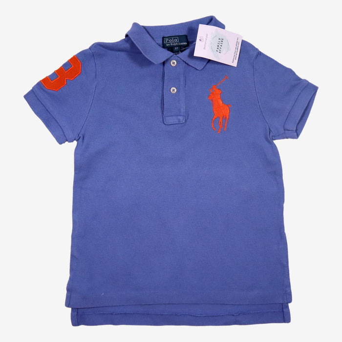 RALPH LAUREN 3 ans tee shirt polo bleu broderie orange