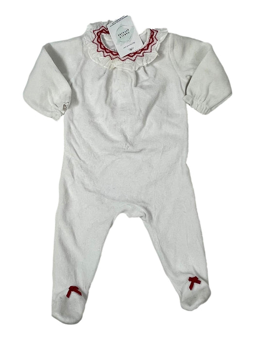 JACADI 6 mois Pyjama velours blanc col smock rouge
