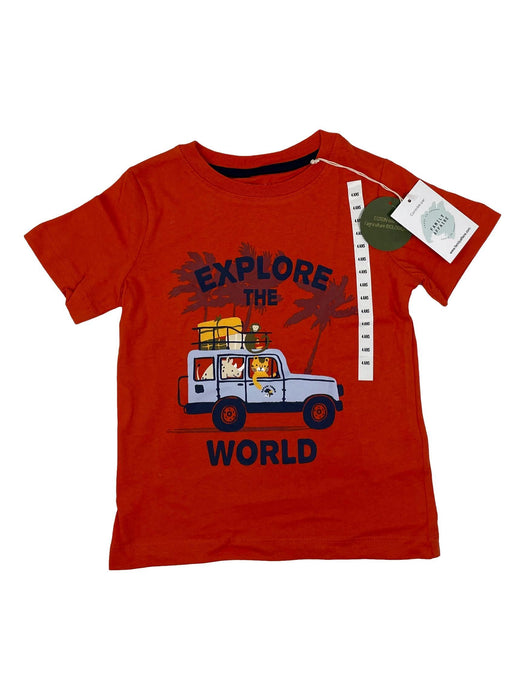 MONOPRIX NEUF 4 ans tee shirt orange explore the world
