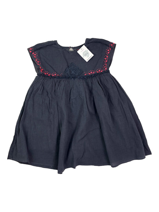 LOUISE MISHA 8 ans robe bleu nuit broderies rose fluo